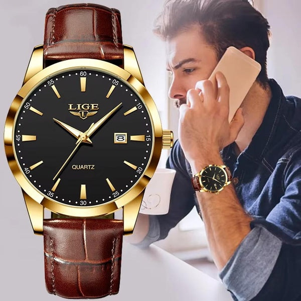 LIGE Montres Homme Top Marque De Luxe Militaire Montre À Quartz pour Hommes Mode Cuir Étanche Sport Chronographe Montre Homme + BOÎTE