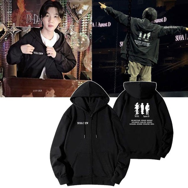 Kpop 防弾少年団 Suga On Tour 2023 Bangtang Boys SUGA Crew Agust D D-DAY Concert Zip Coat Cardigan Sweater Super Soft Hoodie Zip Hooded Sweatshirt Hooded f