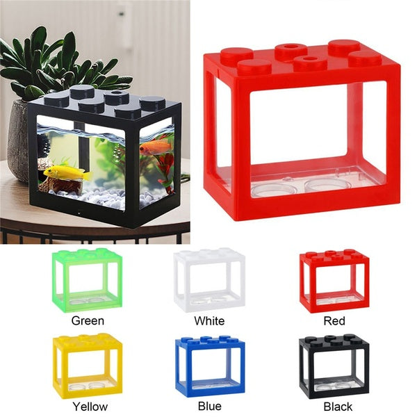 Mini Fish Tank Reptile Pet Box Stackable Aquarium Creative Building Block Fish Cylinder Landscape Seawe for Office Decoration