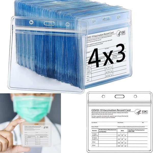 CDC Vaccination Card Protector, 4 X 3 Inches Immunization Record Vaccine Card Holder, Clear Plastic Sleeve with Waterproof ID Card Holder Name Tags B