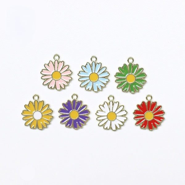 20pcs Alloy Metal Drop Oil Daisy Charms Pendant For DIY Bracelet Necklace Jewelry Making
