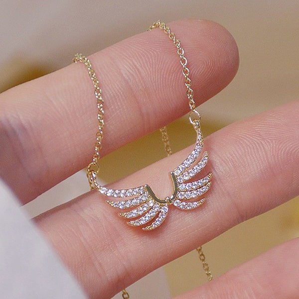 Nouvelle Mode Dames Charme Collier Or Micro Pave Diamant Ailes D'ange Pendentif Collier De Fiançailles De Mariée Bijoux De Mariage