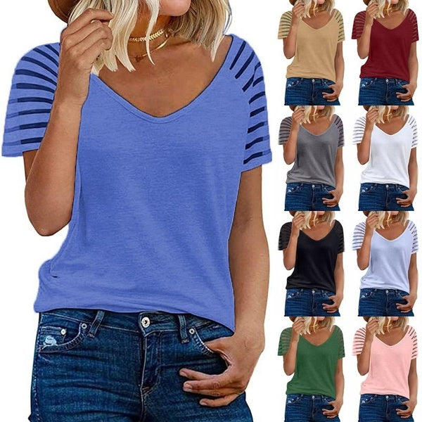 Summer Fashion Casual V-neck Short Sleeved T-shirt Women's Cute Solid Loose Blouses Tops Female Hollowed T Shirts