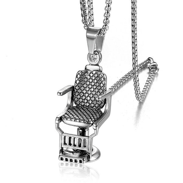 Men's Stainless Steel Barber Shop Chair Punk Fashion Gold-Silver Necklace Pendant