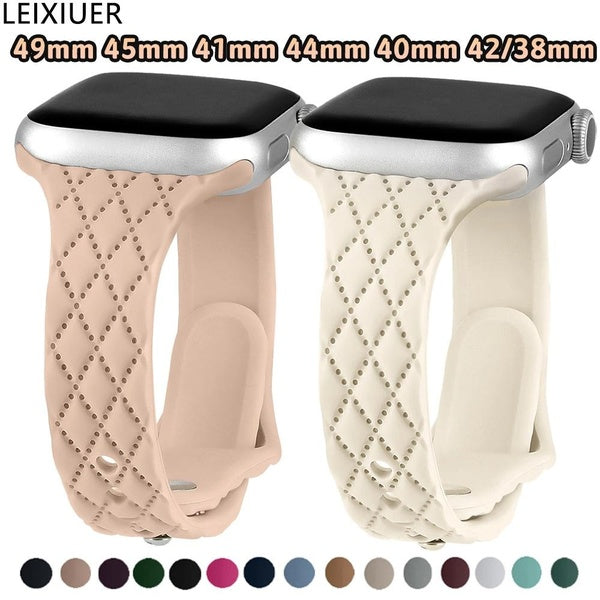 LEIXIUER Silicone Band for SmartWatch Ultra 2-Ultra 49mm 9 8 7 41mm 45mm 44mm 40mm 38mm 42mm 44mm Slim Engraved Belt Strap Wristband Watchband Bracel
