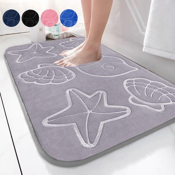 Soft And Absorbent Kitchen Mat, Non Slip Shell, Starfish, And Conch Print Bath Mat, Quick Dry Toilet Mat, Thicken Shower Mat, Great For Bathtub And S
