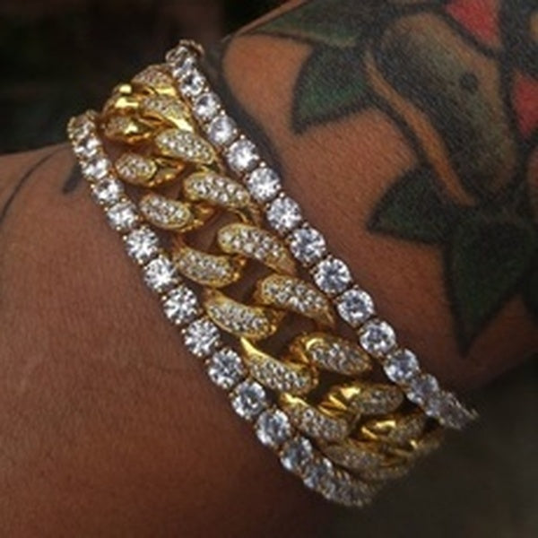 Men's Hip Hop Bracelet Iced Out Bling Diamond Bracelet Miami Cuban Link Chain Bracelet Tennis Bracelet Jewelry Gifts