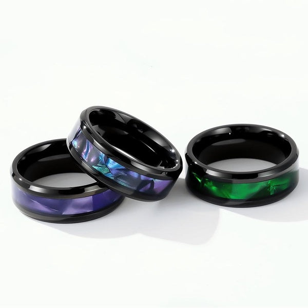 8mm Wide Black 316L Stainless Steel Women Men Ring Engagement Rings Wedding Band Comfort Fit Valentines Gift Green - Purple - Multicolor Size 7-12
