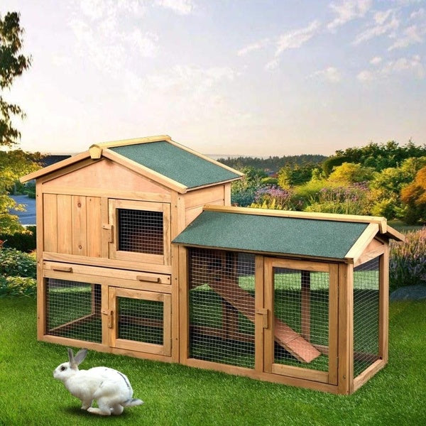 61" Wooden Chicken Coop Hen House Rabbit Wood Hutch Poultry Cage Habitat