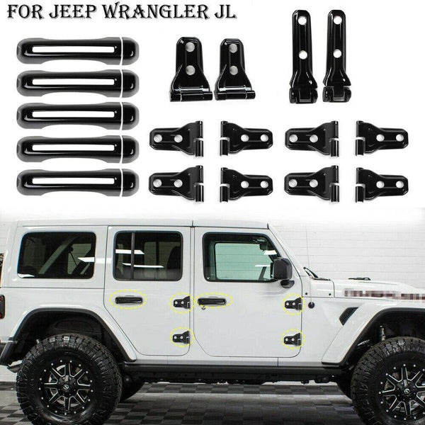 34 Pcs Car Door Handle Hinge &Hood Hinge &Spare Tire Bracket Trim Cover Kit for Jeep Wrangler JL 2018+,4-Door Black