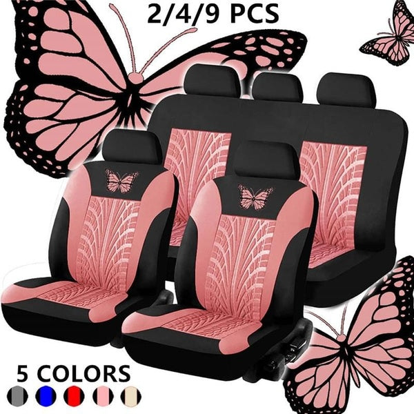 Car Seat Covers Butterfly Embroidery, Split Rear Bench, Polyester Cloth Universal Fit Car Accessories(1-2-5 Seats)