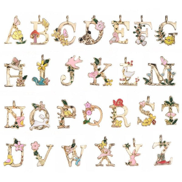 Breloque lettre de l'alphabet A à Z, breloque de bijoux, style jardin, breloque initiale, pendentif pour la fabrication de bijoux, bracelet, artisana