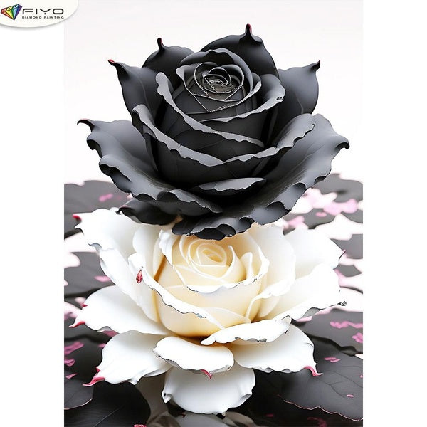 FIYO Black and White Rose DIY 5D Diamond Painting Full Drill with Number Kits Home and Kitchen Fashion Mosaic Diamond Painting Canvas Wall Decoration
