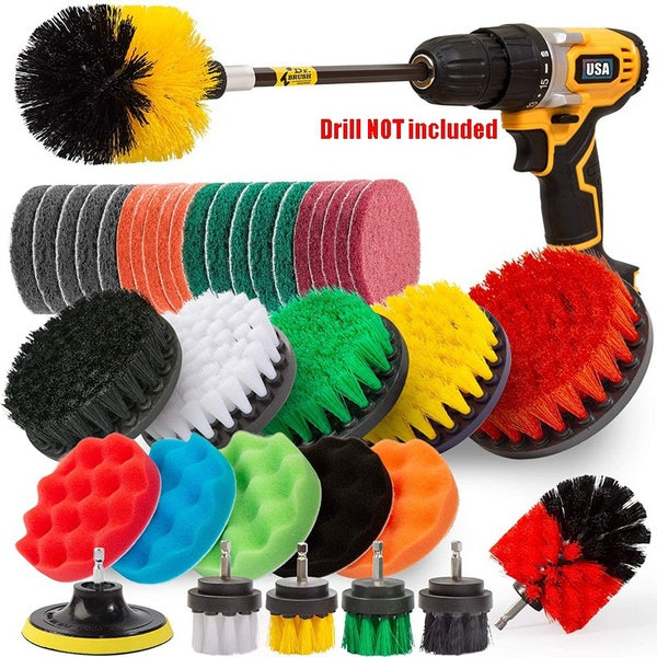 6-5-4-3pcs Drill Brush Attachment Set Power Scrubber Wash Cleaning Brushes Tool Kit with Extension for Clean Car Wheel Tire Glass windows
