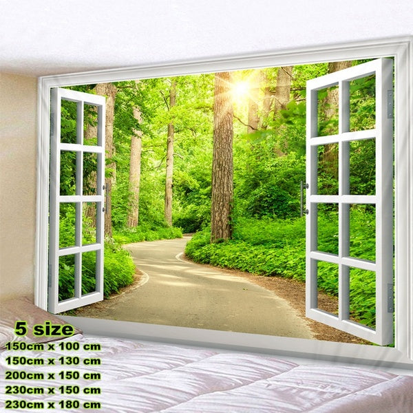 (150x100cm-150x130cm-150x200cm-150x230cm-180x230cm)Forest Avenue Outside The Window Printed Tapestry Decorative Mandala Tapestry Indian Home Decor Be