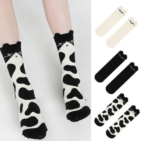 Spring Autumn Fashion 1 Pair Cute Socks Cat Black White Socks Cotton Novelty Fun Socks Gift for Women Girl