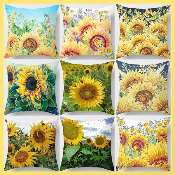 Sunflower print square pillowcase, used for home decoration, car sofa cushion cover(45cm * 45cm)