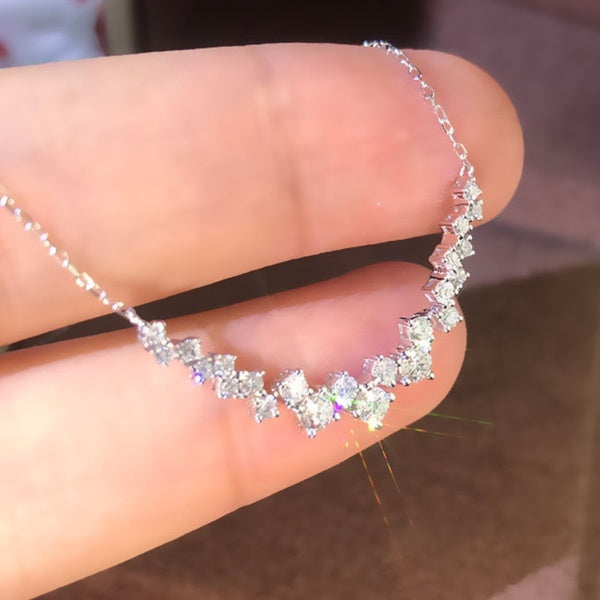 Trendy Elegant Silver Plated 3ct 3.5mm-4mm H-I Color Moissanite Diamond Pendant Choker Necklace for Women Engagement Wedding Bridal Necklace Jewelry