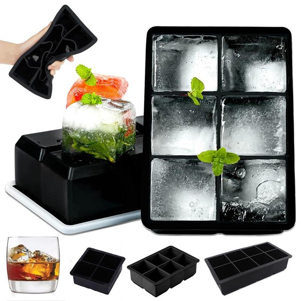 Ice Cube Tray Easy-Release Silicone & Flexible Ice Maker Mold Large Square Stackable Ice Trays for Freezer Cold Drink Whiskey Wine Cocktail Ice Cream