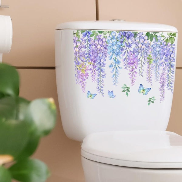 1 Self-adhesive Toilet Sticker, Butterfly Flower Pattern Toilet Lid Decal, Bathroom Toilet Decoration Living Room Cabinet Home Decoration Landscaping