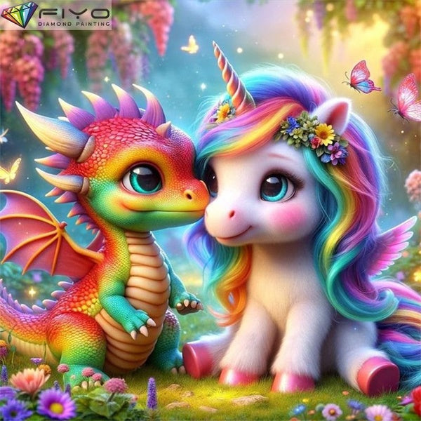 FIYO Dragons and Unicorns DIY 5D Diamond Painting Full Drill with Number Kits Home and Kitchen Fashion Mosaic Diamond Painting Canvas Wall Decoration