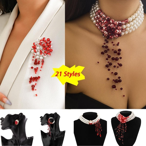 Dripping Blood Imitation Pearls Halloween Party Choker Necklace Vampire Costume Accessory