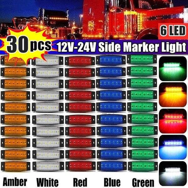 30PCS 12V-24V 6 LED Étanche Side Markers Indicateur Lumière De Voiture Avant Side Marker Light Lampe Indicateur pour Voiture Camion Remorque Camion B