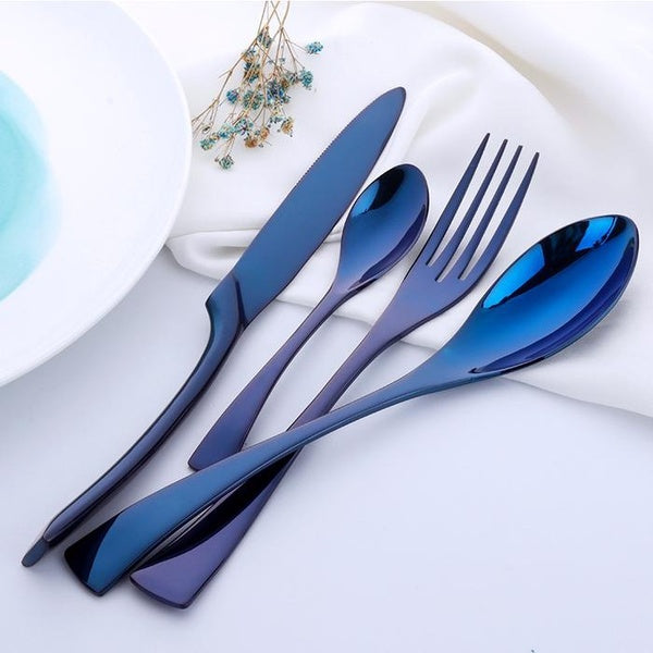 4PCS Purple Stainless Steel Cutlery Set Classic Blue Western Cutlery