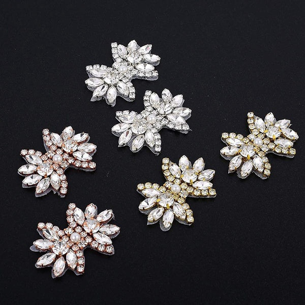 Silver Gold Rose gold Small Handmade Rhinestone Applique Girdle Beads Iron on Hot fix Applique Patches Wedding Accessories Matron Inn