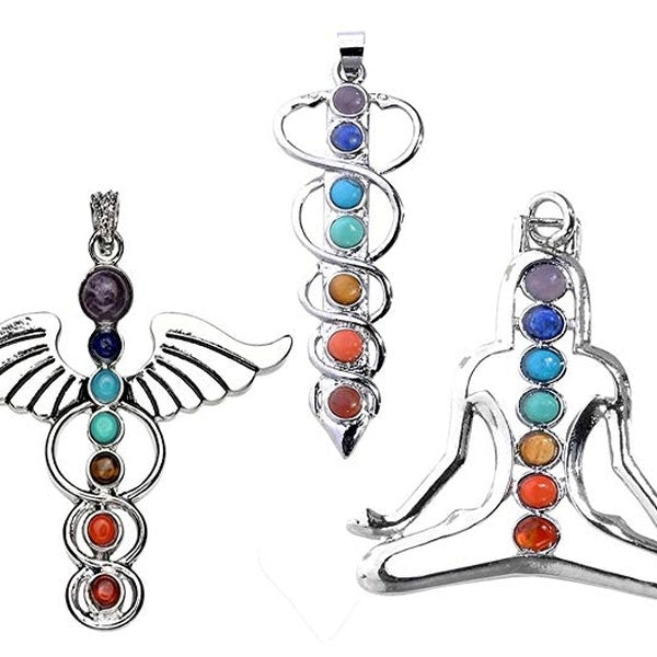 Yoga 7 chakras pierre semi-précieuse ornement aura symbole Cho Ku REI lune ange aile pendentif collier