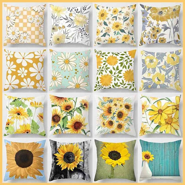 Healing type light yellow flower printing square pillowcase, home decoration, car sofa cushion cover (45cm * 45cm)