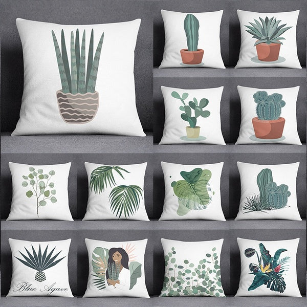 Big Cactus Ball Tropical Plam Leaves Series Pillow Gift Home Office Decoration Pillow Bedroom Sofa Car Cushion Cover Pillowcase (45 cm * 45 cm)
