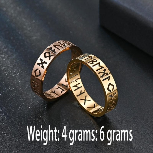 Nordic Viking Text Stainless Steel Hollowed Titanium Ring Loon Rune Jewellery Ring for Men and Women