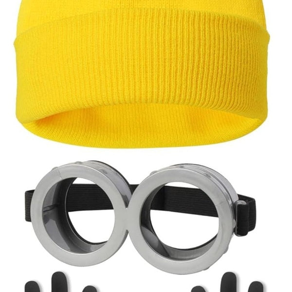 3 Pcs Halloween Costume Accessories Adult,Goggles Glasses-Yellow Beanie-Gloves for Men Women Cosplay Party Set