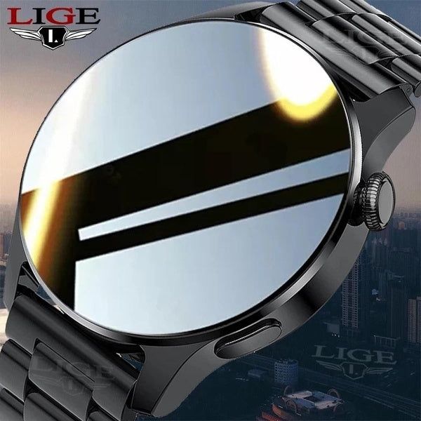 2023 LIGE Newly Upgraded High Quality Solid Steel Strip Bluetooth Call Smart Watch Men Women Full Touch Sport Fitness Tracker Waterproof Health Monit