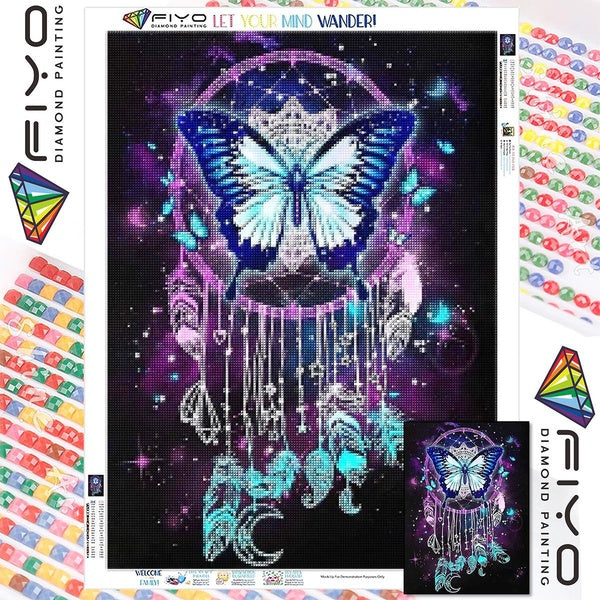 FIYO DIY 5D Dream catcher and ButterflyDiamond Painting Full Drill with Number Kits Home and Kitchen Fashion Mosaic Diamond Painting Canvas Wall Deco