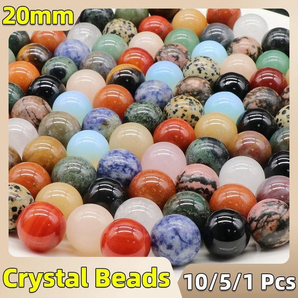 Sphères de pierres précieuses de 20 mm, quartz de guérison, améthyste, assortiment de perles rondes en cristal naturel, pierre d'art, décoration de's
