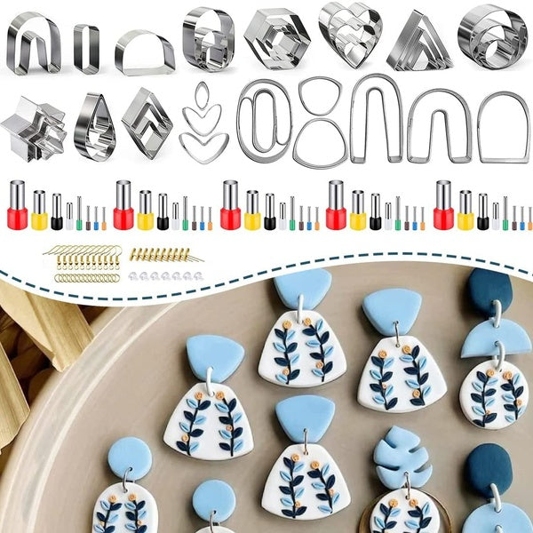 keoker Polymer Clay Cutters Set, 36 Shapes Stainless Steel Clay Cutters with 40 Circle Shape Cutters and 50 Earrings Accessories, Clay Earing Cutters