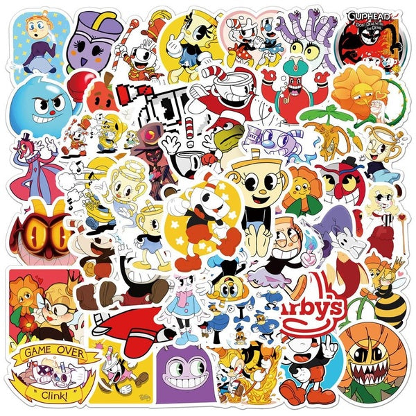 15-50pcs The Cuphead Show Graffiti Sticker PVC Waterproof Removable Luggage Notebook Scooter Water Cup Body Sticker Helmet Sticker