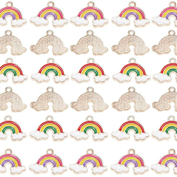 20 Pack Rainbow Enamel Charms, Gold Plated Enamel Pendants Tail Pendant Charms for Necklace Bracelet Jewelry Making
