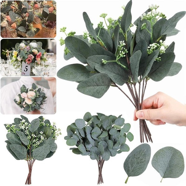 1-2-5-8-10-20PCS Eucalyptus Stems Decoration,Artificial Eucalyptus Leaves Flowers with White Seeds Short Silver Dollar Artificial Flowers,Artificial