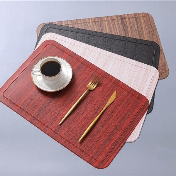 6pcs-lot New Wood Grain Rounded PU Placemat Thickened Waterproof Non-slip Insulation Pad Simple Japanese Tableware OK 1071