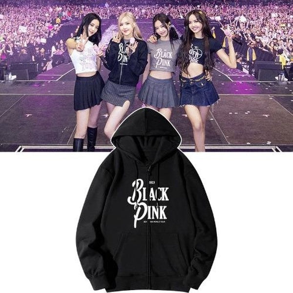 Kpop 블랙 핑크 Original Material BP Tour Black Pink BORNPINK North American Encore Concert Park Chaeyoung LISA Jisoo Jennie the Same Hooded Hoodie Zipper