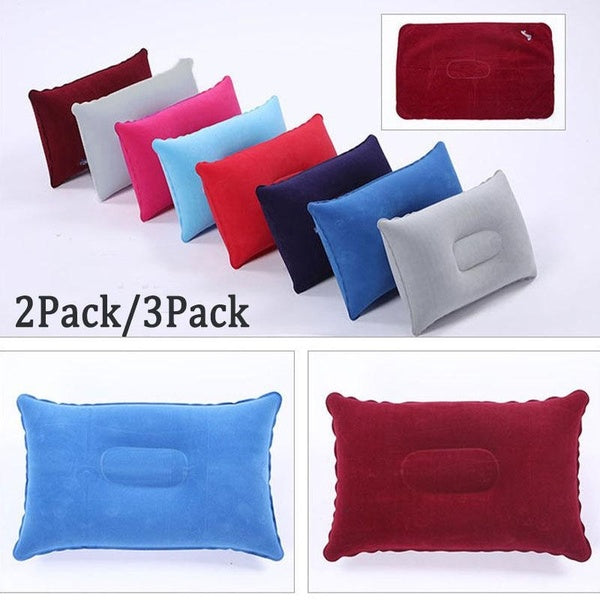 2Pack-3Pack Inflatable Camping Pillow, Ultralight Squared Flocked Fabric Air Travel Pillow Neck Lumbar Support for Hiking Backpacking Outdoor Sport