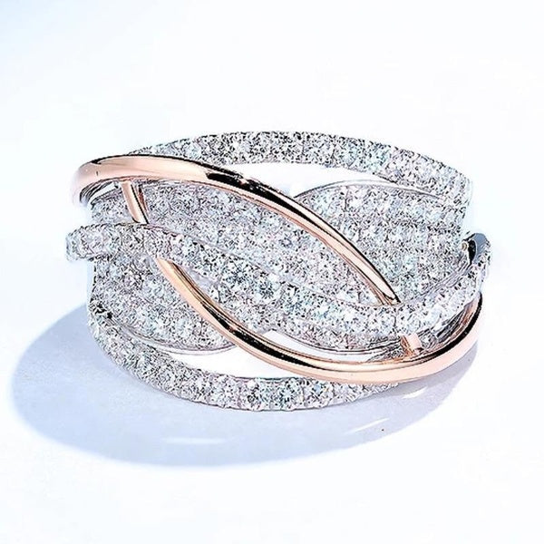 Trendy Two Tone Ring Multilayer 925 Sterling Silver Micro Pave Diamond Intertwined Ring for Women Wedding Ring Jewelry Gift