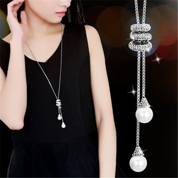 Mariage Mode Charme Cristal Perles Pendentif Collier De Mariée De Luxe Déclaration Argent Plaqué Long Collier Pull Chaînes Femmes Fine Jewelry Cadeau