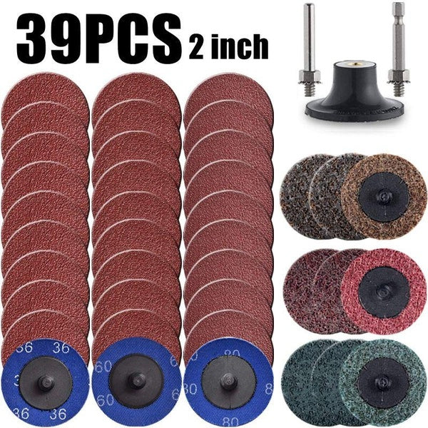 39 disques abrasifs de 5,1 cm, avec support de disque de blocage de rouleau de 1-4" pour meuleuse, grain A-O 36-60-80, non tissé CRS MED fin, pour pr