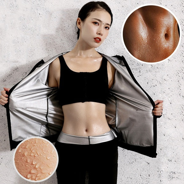 Women's Fitness Sauna Suit Running Sweatshirt Hooded Zipper Jacket Black Long Sleeve Training Sports Tops Women Oversized Shapewear