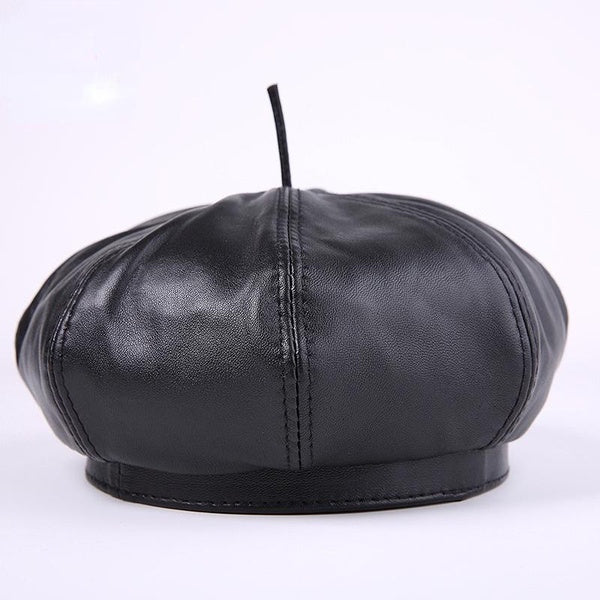 Femmes français bérets chapeau noir en cuir véritable peintres chapeau femme en cuir naturel rétro hiver haut de gamme artiste casquette béret