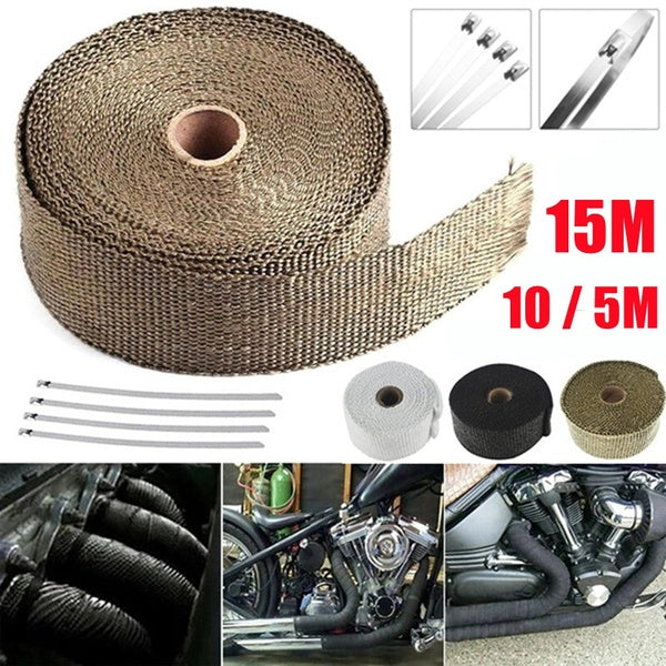 15-10-5M Roll Fiberglass Heat Shield Motorcycle Manifold Exhaust Header Pipe Heat Wrap Cloth Tape Thermal Protection Insulation Tape